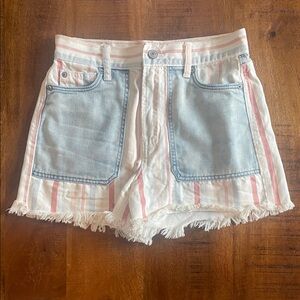 American Eagle Outfitters Pink and Blue Striped Jean Shorts